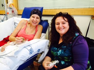 Diana and me on her 50th birthday, spent having chemo and some laughs.
