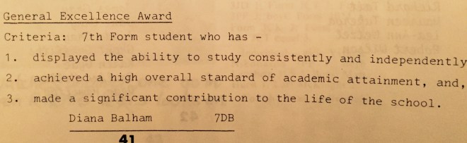 Diana was the school's top student in seventh form.